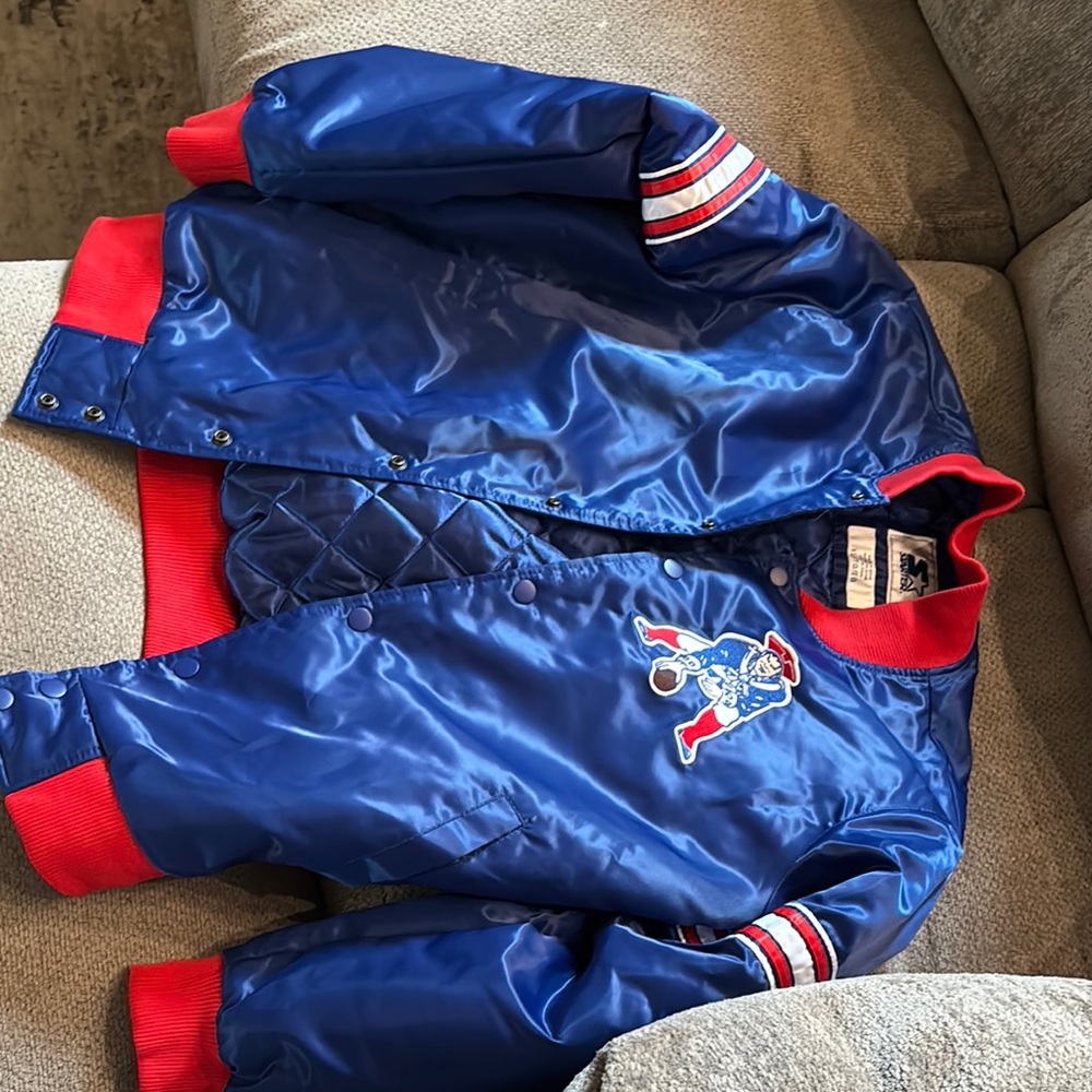 Vintage Blue Satin Jacket with Red Accents